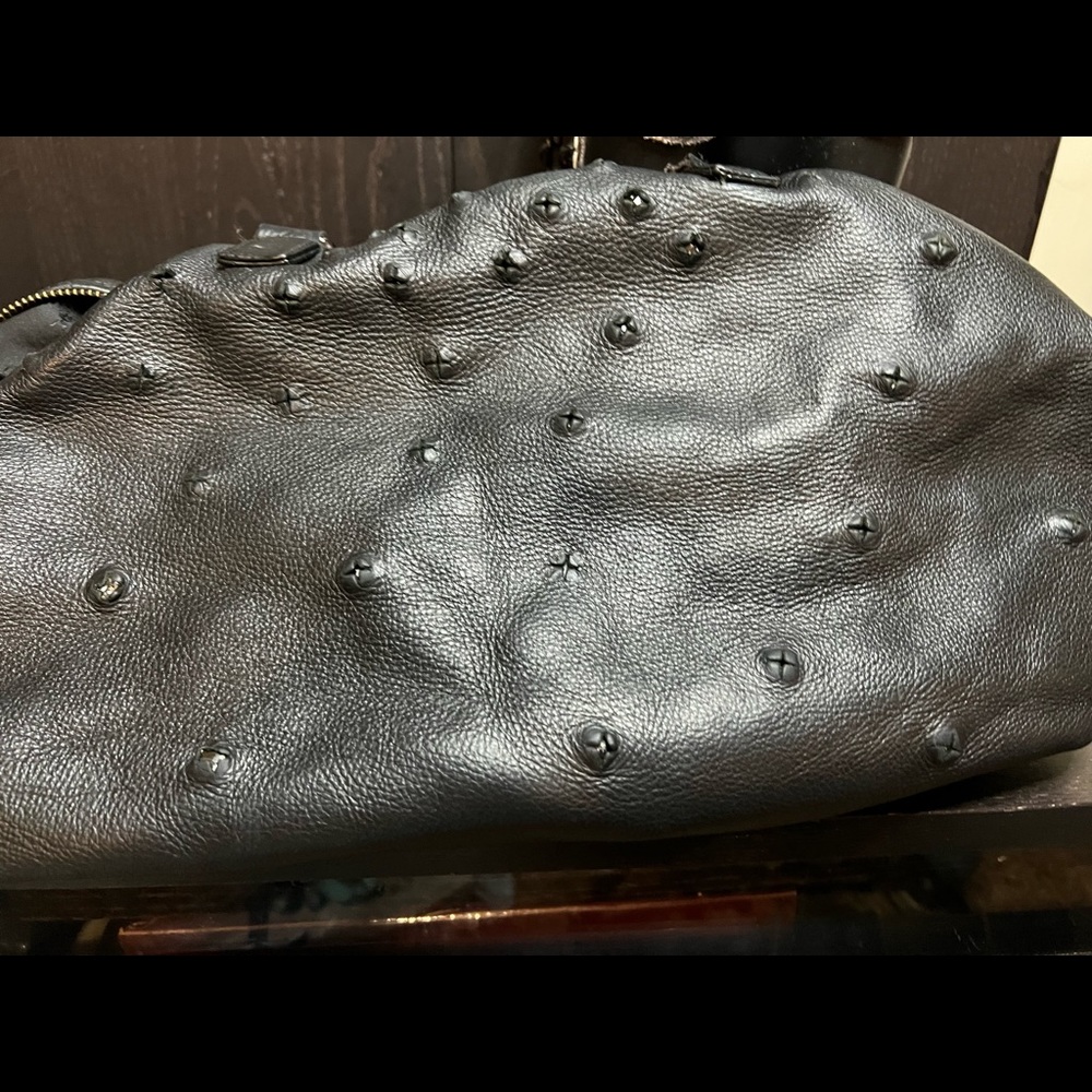 Black leather studded Kenneth Cole hand bag. 15LX10Hx9W